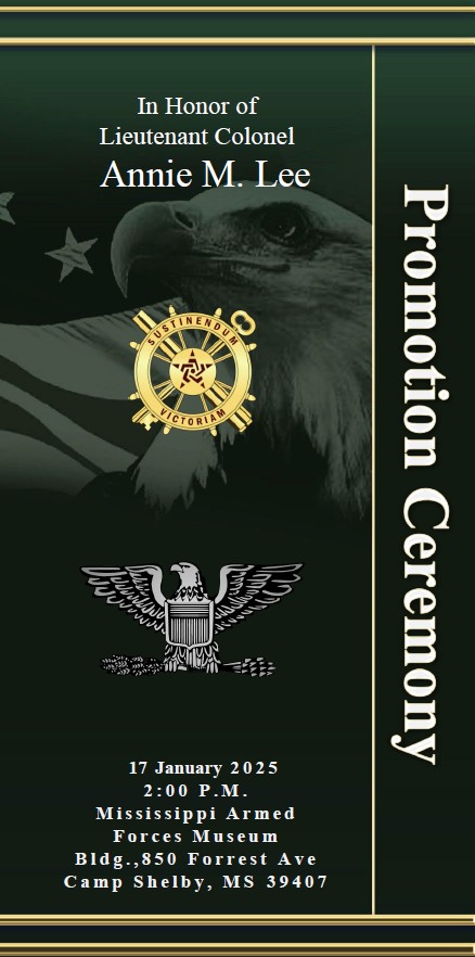 Promotion Ceremony Program for LTC Annie M. Lee